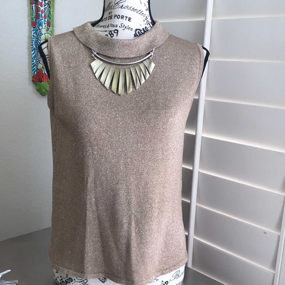 Sleeveless Metallic Knit Top in Champagne – Women